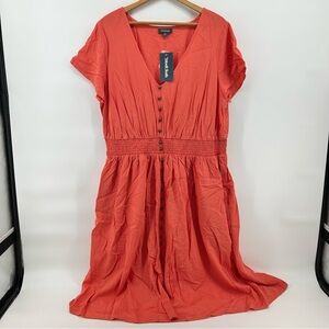 Modcloth Coral Short Sleeve Midi Dress Women’s 3X Side Pockets NWT